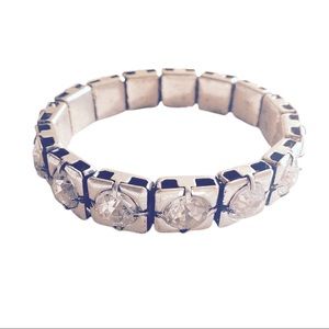 Chunky silver with large clear rhinestones bangle bracelet